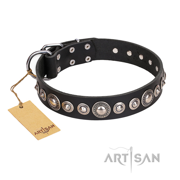 Natural genuine leather dog collar made of high quality material with rust resistant D-ring
