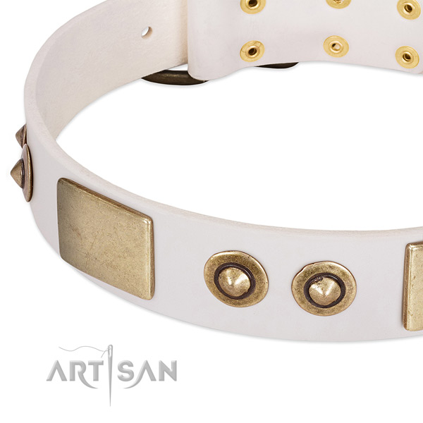 Rust-proof traditional buckle on full grain genuine leather dog collar for your doggie