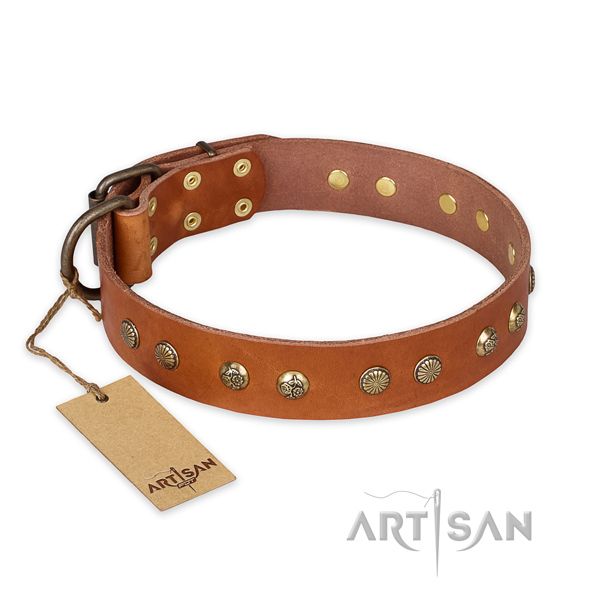 Top notch leather dog collar with rust-proof traditional buckle