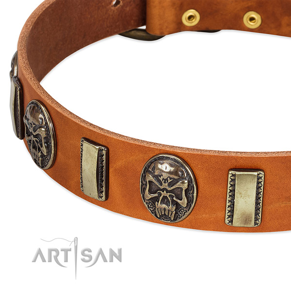 Reliable D-ring on full grain genuine leather dog collar for your doggie