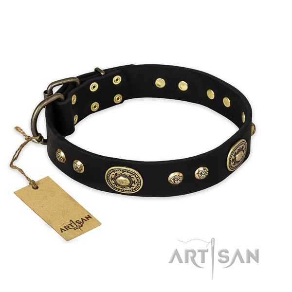 Adjustable full grain natural leather dog collar for stylish walking