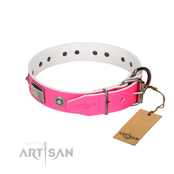 Exceptional full grain genuine leather collar with decorations for your four-legged friend