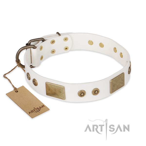 Exquisite natural leather dog collar for fancy walking