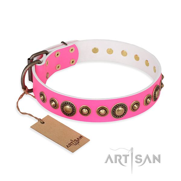 Flexible full grain leather collar handcrafted for your pet