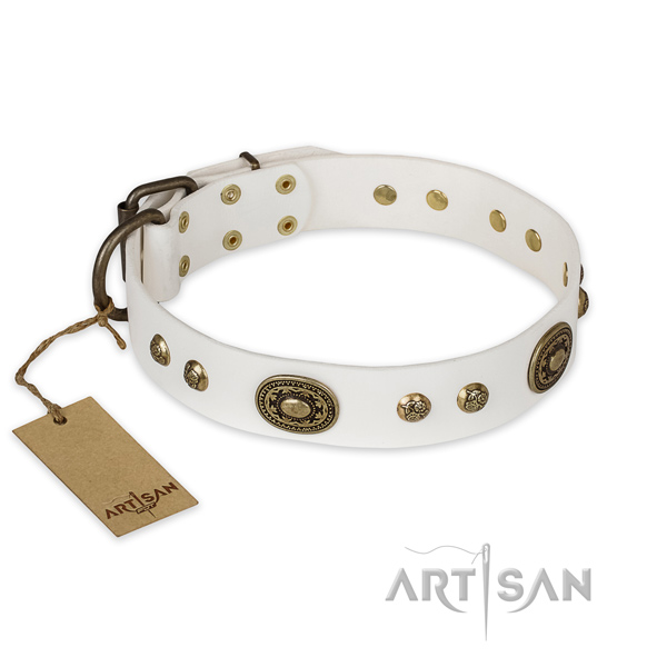 Significant full grain natural leather dog collar for comfy wearing
