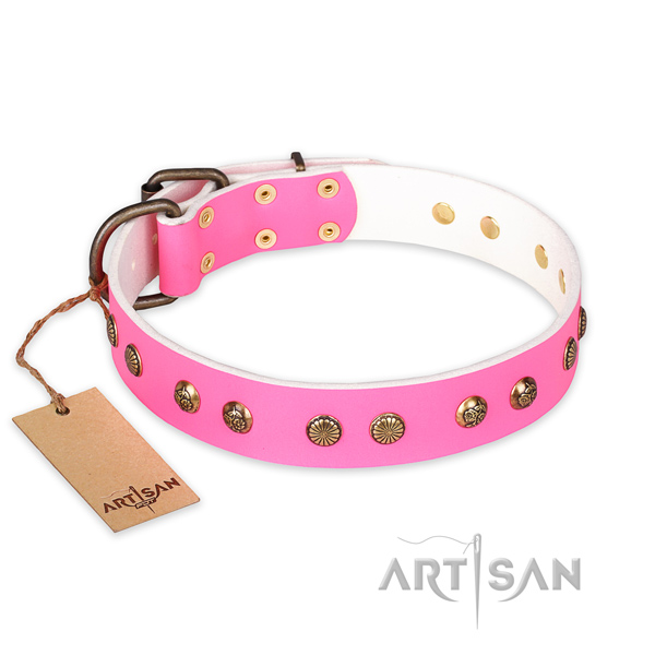 Awesome full grain genuine leather dog collar with rust-proof traditional buckle