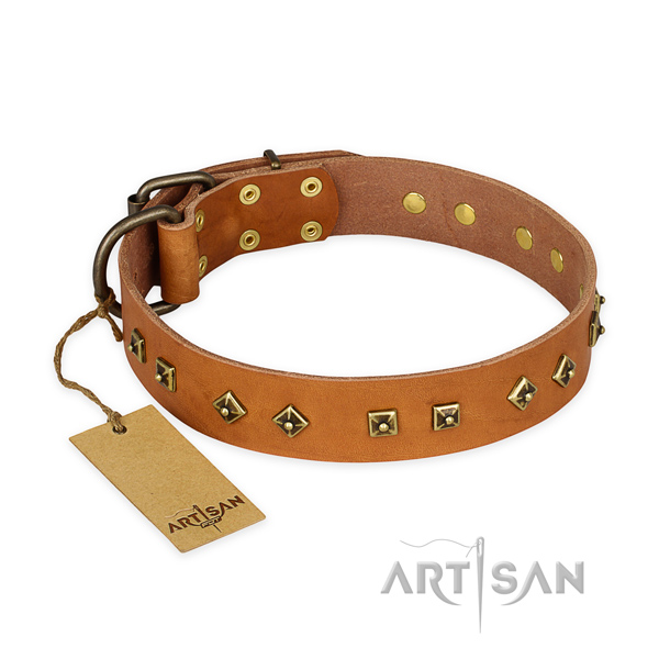 Easy adjustable leather dog collar with rust-proof hardware