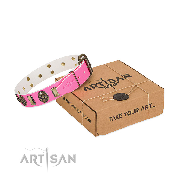 Reliable fittings on full grain genuine leather dog collar for your pet