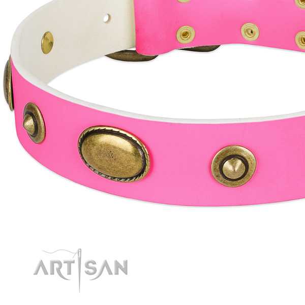 Durable hardware on natural leather dog collar for your four-legged friend