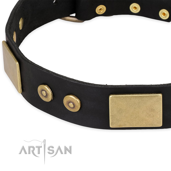 Durable buckle on natural genuine leather dog collar for your dog