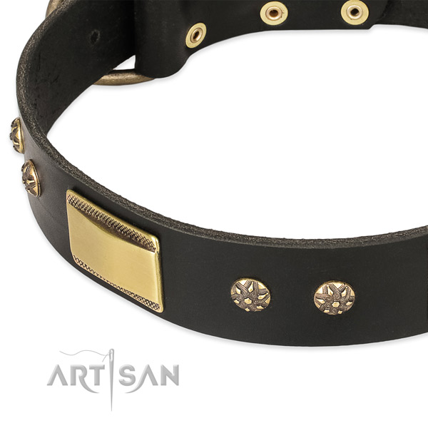Durable hardware on natural leather dog collar for your doggie