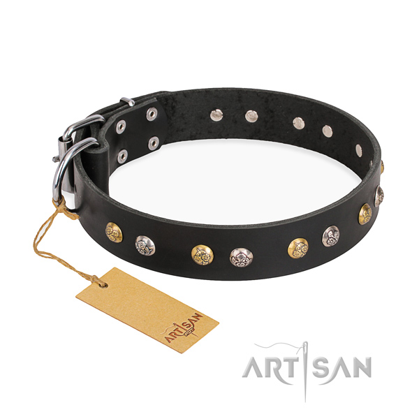 Comfortable wearing studded dog collar with durable traditional buckle