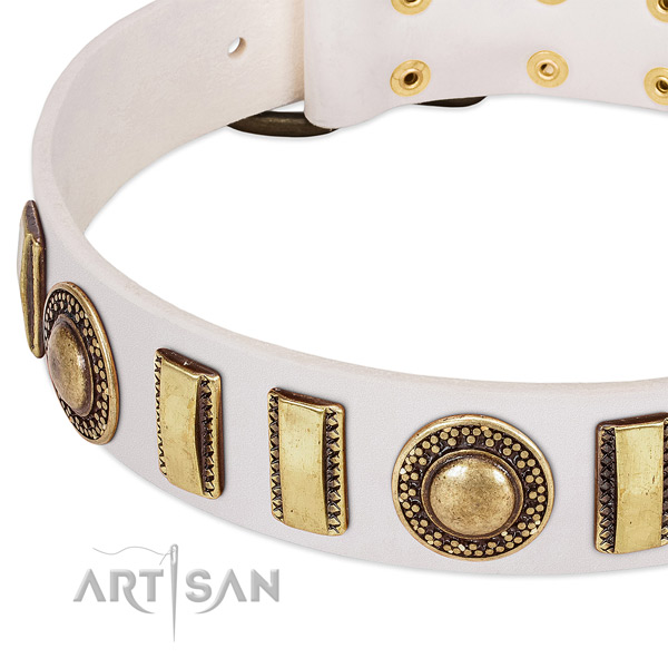 Soft full grain genuine leather dog collar with rust resistant D-ring