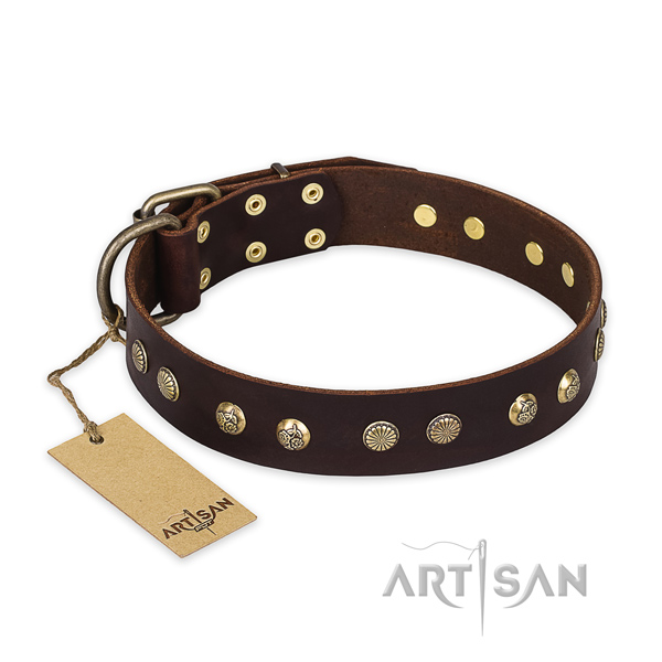 Handcrafted natural genuine leather dog collar with reliable fittings