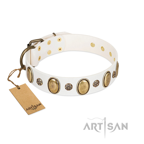 Fancy walking reliable natural genuine leather dog collar with studs