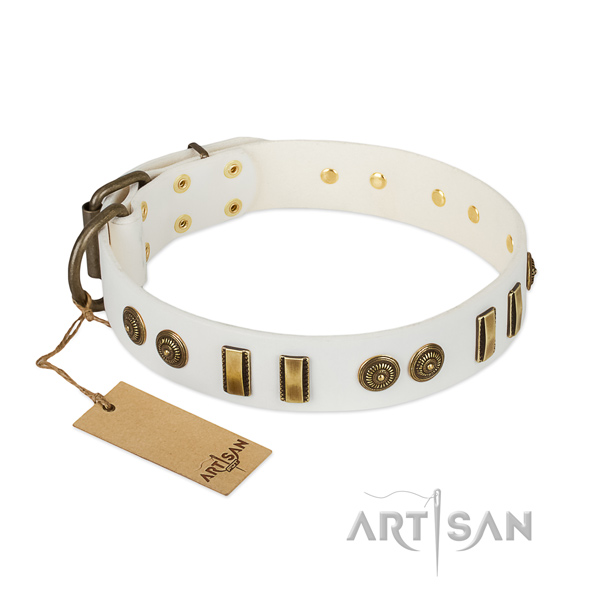 Durable D-ring on full grain genuine leather dog collar for your canine