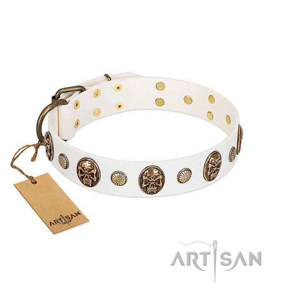 Unusual full grain natural leather dog collar for comfy wearing