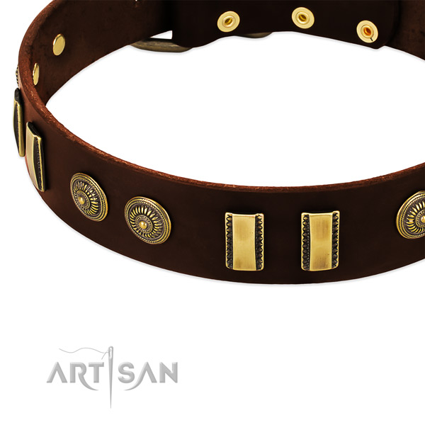 Rust-proof decorations on leather dog collar for your four-legged friend