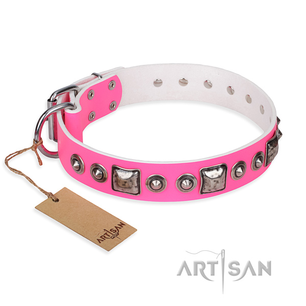 Full grain leather dog collar made of top notch material with rust resistant hardware