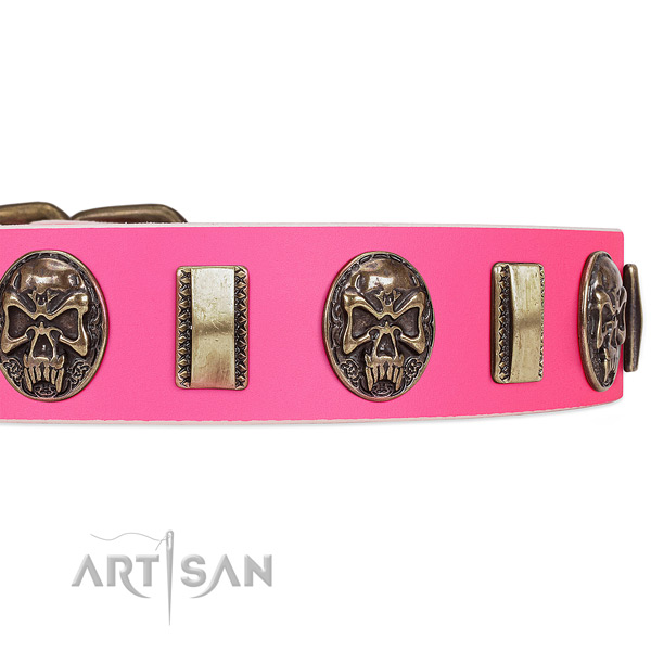 Strong decorations on full grain natural leather dog collar for your four-legged friend