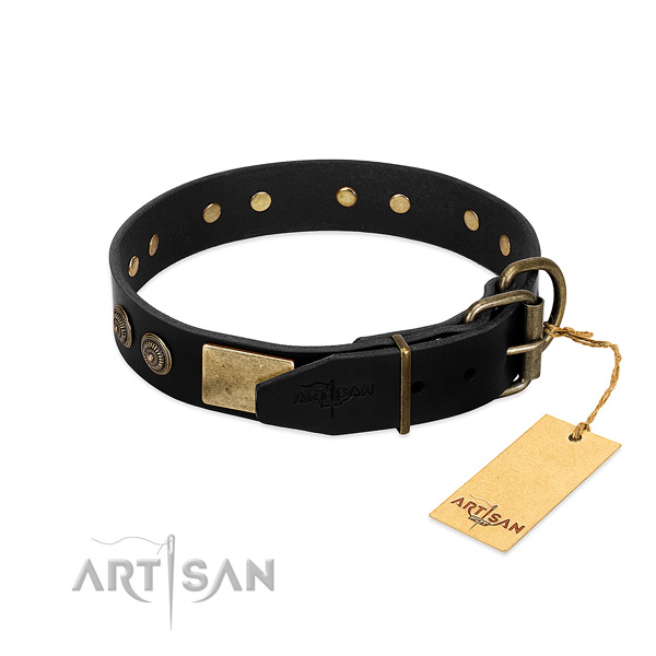 Rust resistant traditional buckle on full grain natural leather dog collar for your four-legged friend