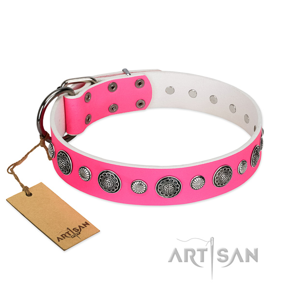 Flexible full grain leather dog collar with corrosion resistant D-ring