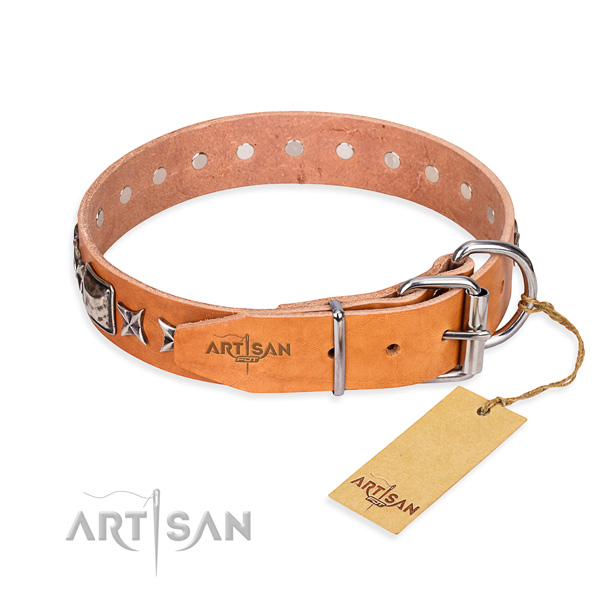 Quality decorated dog collar of genuine leather