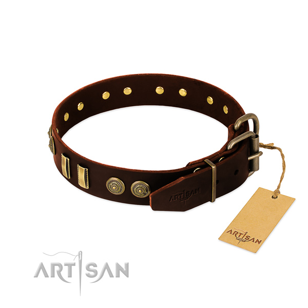Corrosion resistant fittings on natural leather dog collar for your canine