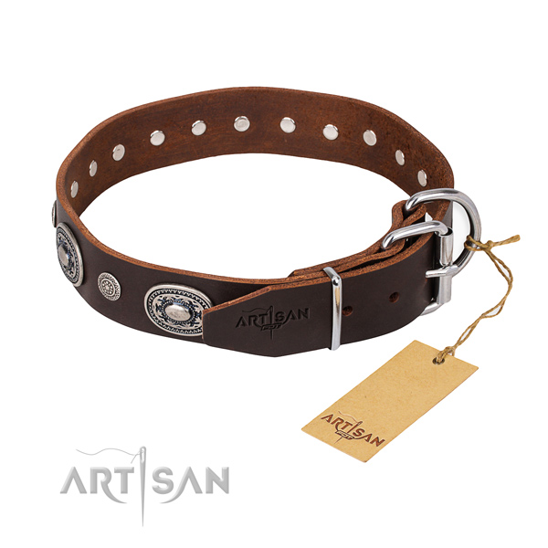 Strong genuine leather dog collar crafted for fancy walking