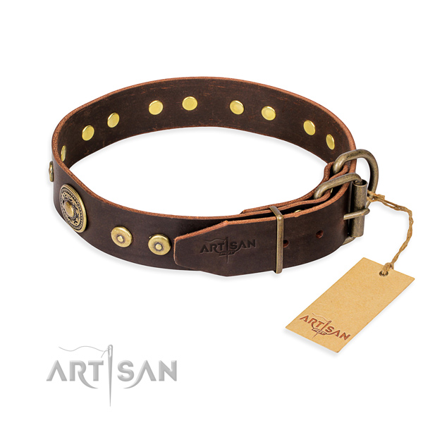 Full grain leather dog collar made of reliable material with durable embellishments