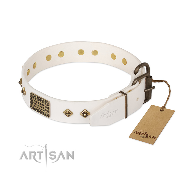 Full grain leather dog collar with durable buckle and decorations