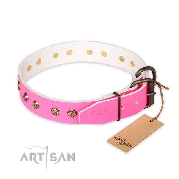 Reliable buckle on genuine leather collar for your beautiful canine