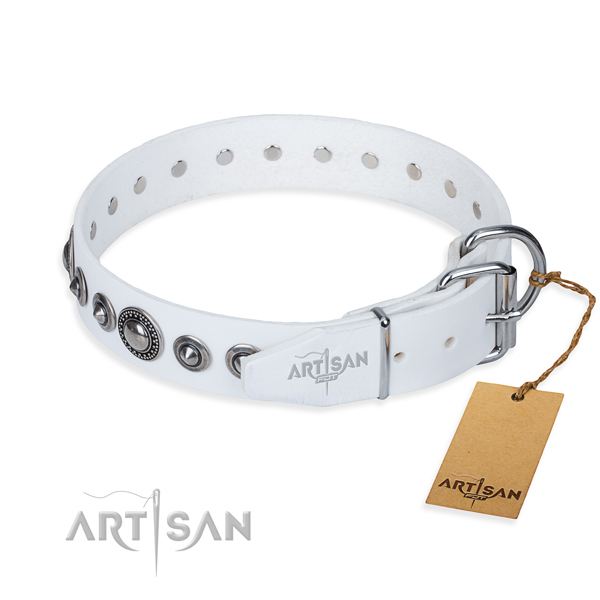 Full grain genuine leather dog collar made of soft material with durable embellishments