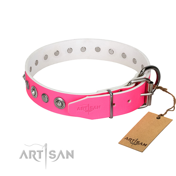 Durable full grain genuine leather dog collar with designer studs
