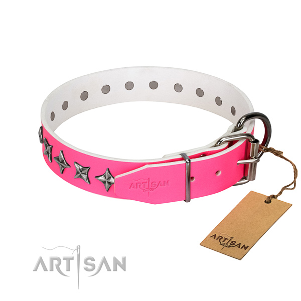 Best quality full grain genuine leather dog collar with inimitable adornments