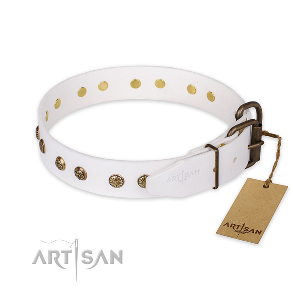 Corrosion proof hardware on genuine leather collar for your lovely four-legged friend