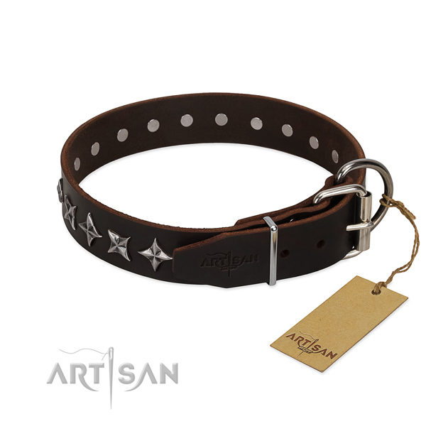 Handy use embellished dog collar of strong genuine leather