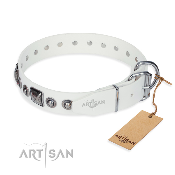 Soft to touch genuine leather dog collar crafted for fancy walking