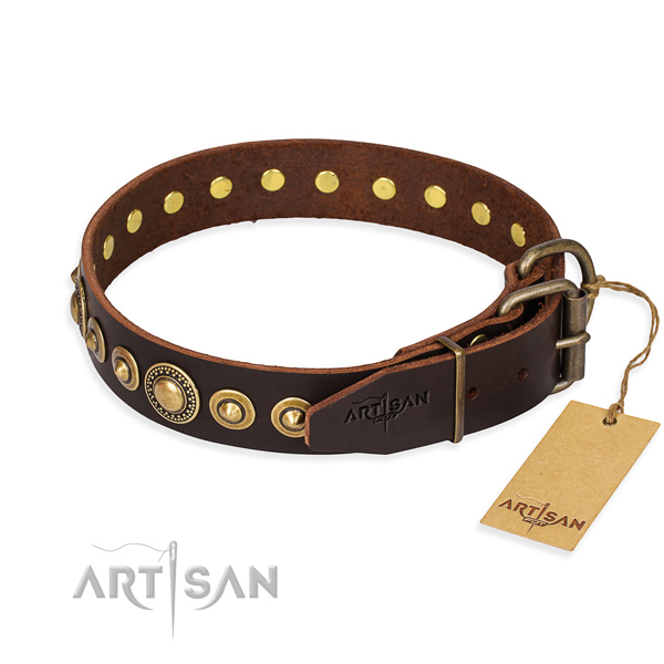 Soft to touch full grain genuine leather dog collar handmade for walking