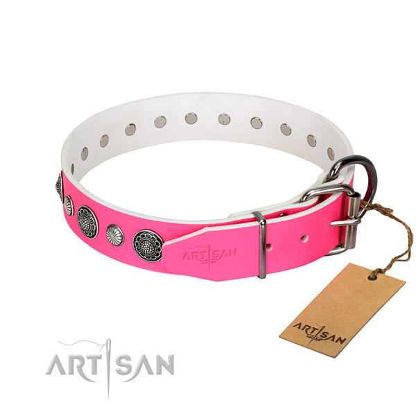High quality full grain leather dog collar with rust-proof D-ring