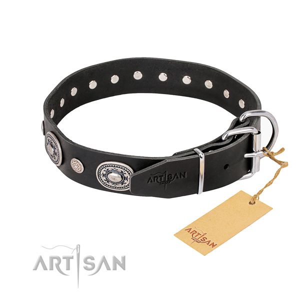 Durable natural genuine leather dog collar handcrafted for daily use