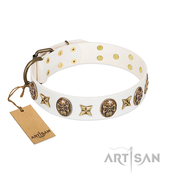 Easy to adjust full grain leather dog collar for handy use