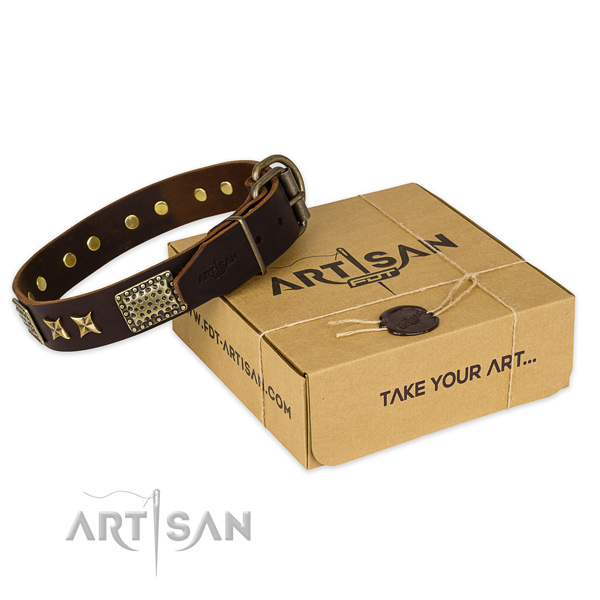 Strong hardware on genuine leather collar for your attractive pet