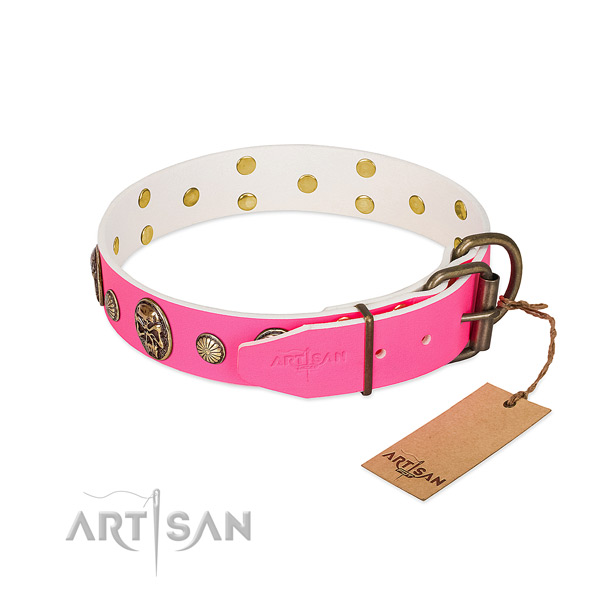 Reliable fittings on full grain natural leather dog collar for your canine