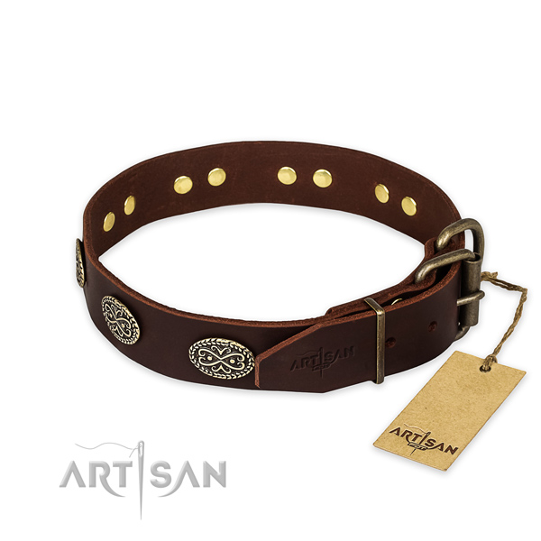 Rust-proof buckle on genuine leather collar for your impressive four-legged friend