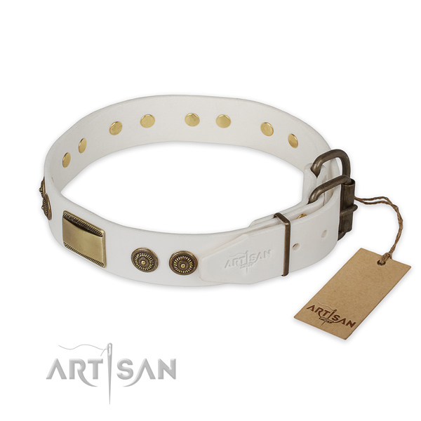 Rust resistant fittings on full grain genuine leather collar for daily walking your four-legged friend