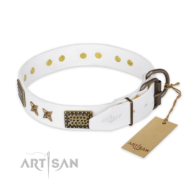 Durable hardware on full grain leather collar for your beautiful dog