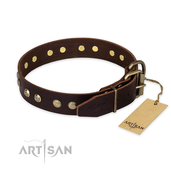 Rust-proof D-ring on leather collar for your handsome dog