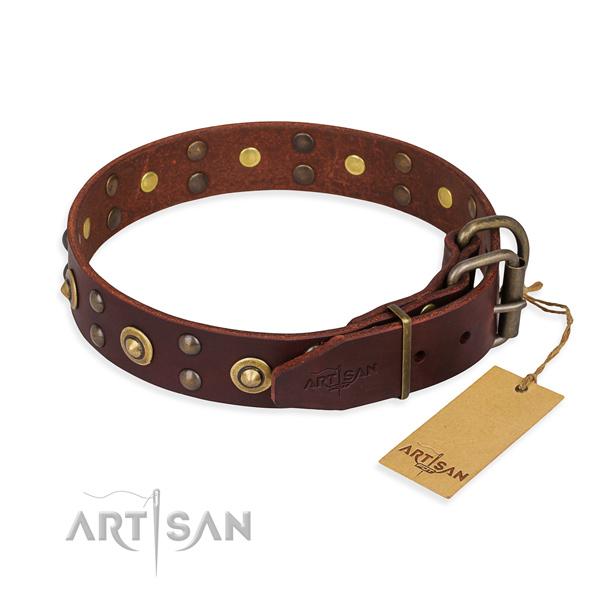 Rust-proof fittings on leather collar for your attractive dog