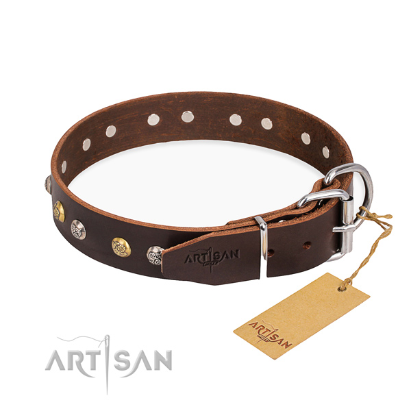 Soft genuine leather dog collar crafted for handy use